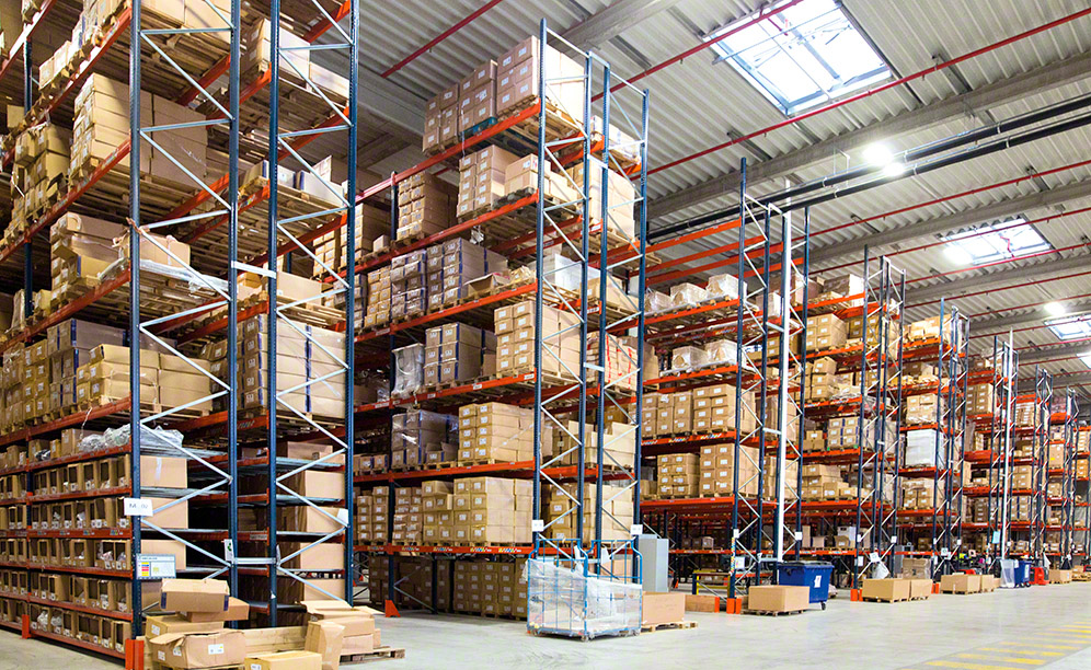 Pallet racks that measure 38' high were installed in the eight segmented warehouses that comprise the center